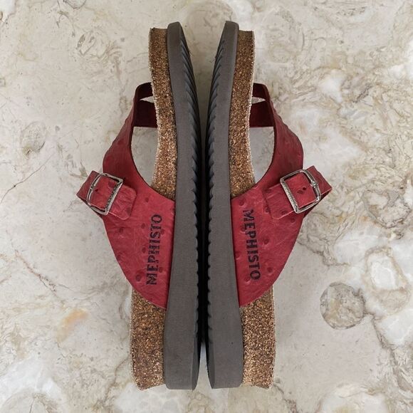 Mephisto Helen Air Relax Ostrich Embossed Red Leather Women’s Sandals - Picture 8 of 16